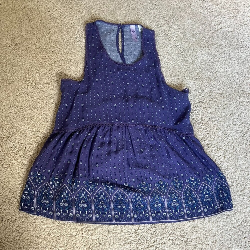 Francesca's Collections Ayla Purple Floral Boho Peplum Top Size XS
